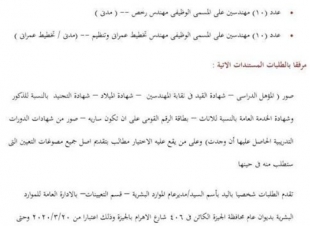 مطلوب 30 مهندس أو مهندسة للعمل لديوان عام محافظة الجيزةوالتقديم حتى 5-4-2020